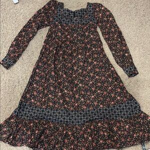 Gunne sax Tent dress Floral Long Sleeve Dress with Checkered Trim